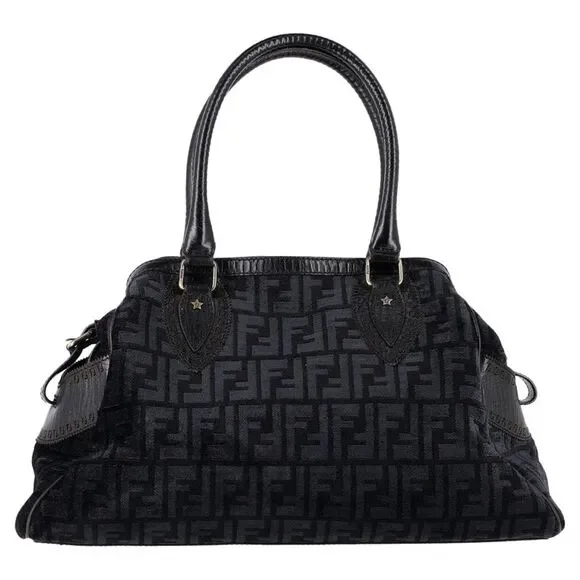 Fendi Zucca Etniko Shoulder Bag in Black Canvas - Picture 2 of 8